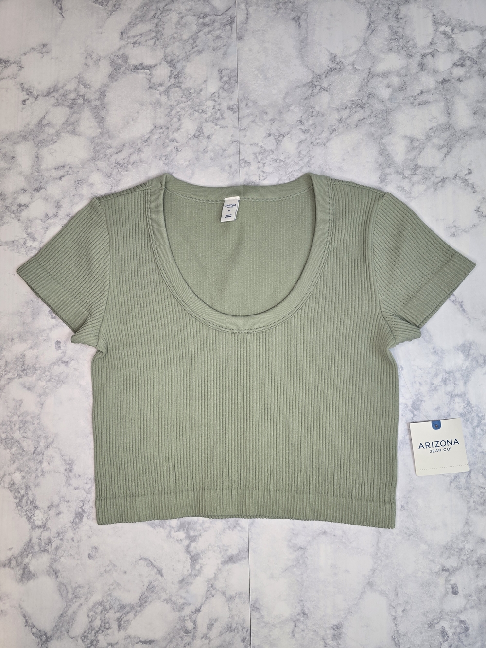 Arizona Jean Company Sage Ribbed Scoop Neck Crop Top Medium